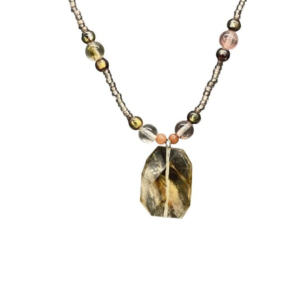 N/A Jewelry - 925 Sterling Silver Stone and Beaded Pendant Necklace Adjustable 20 inches